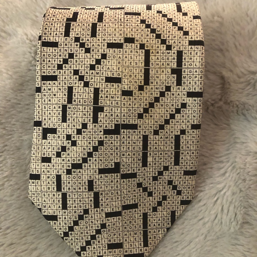 Artifacts Men's Crossword Print Silk Tie - Black and Cream